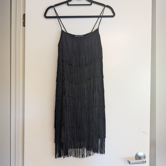 French Connection Flapper Fringe Style Little Black Dress Spaghetti Straps - Picture 13 of 14
